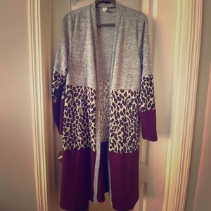 Leopard and burgundy long cardigan